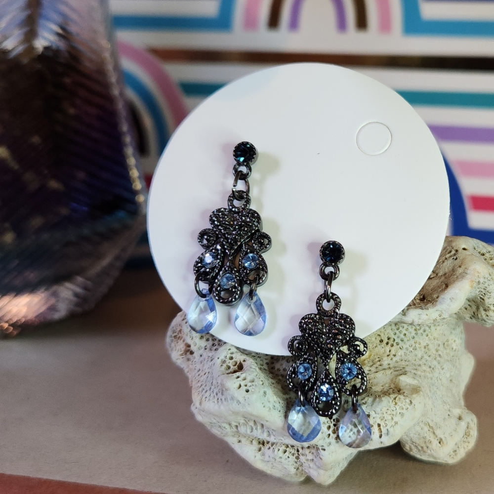 Goth Blue & Black Heart Earrings